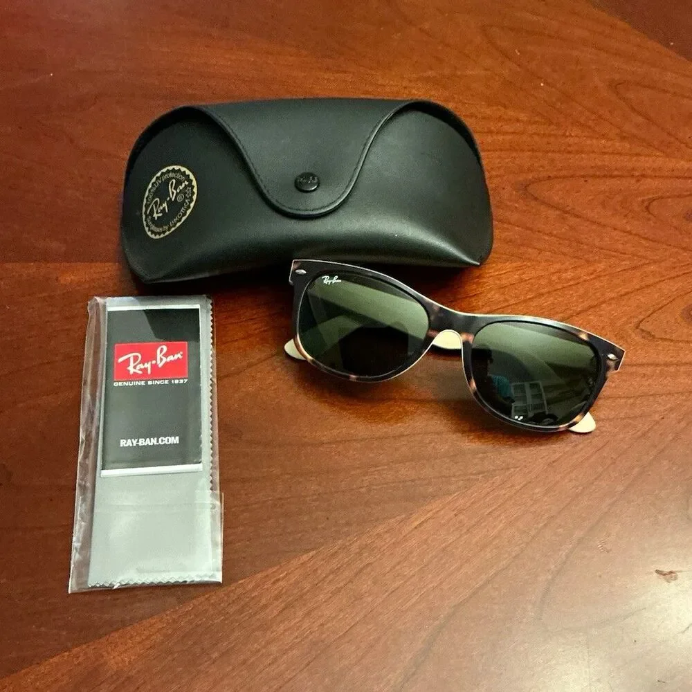Ray-Ban RB2132 New Wayfarer 55mm Sunglasses Black Tortoise Beige G-15 W/ Case 41